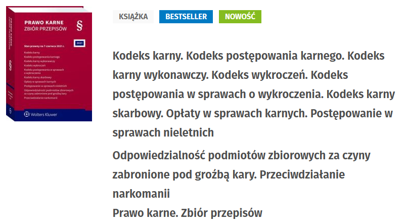 Kodeks karny. Kodeks postępowania karnego. Kodeks karny wykonawczy. Kodeks wykroczeń. Kodeks postępowania w sprawach o wykroczenia. Kodeks karny skarbowy. Opłaty w sprawach karnych. Postępowanie w sprawach nieletnich