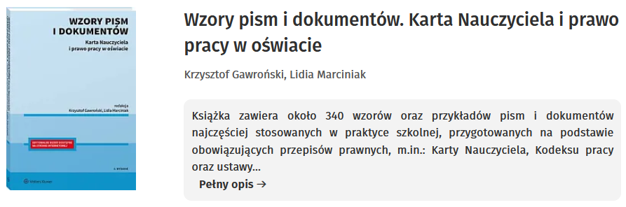 Wzory pism i dokumentów. Karta Nauczyciela i prawo pracy w oświacie